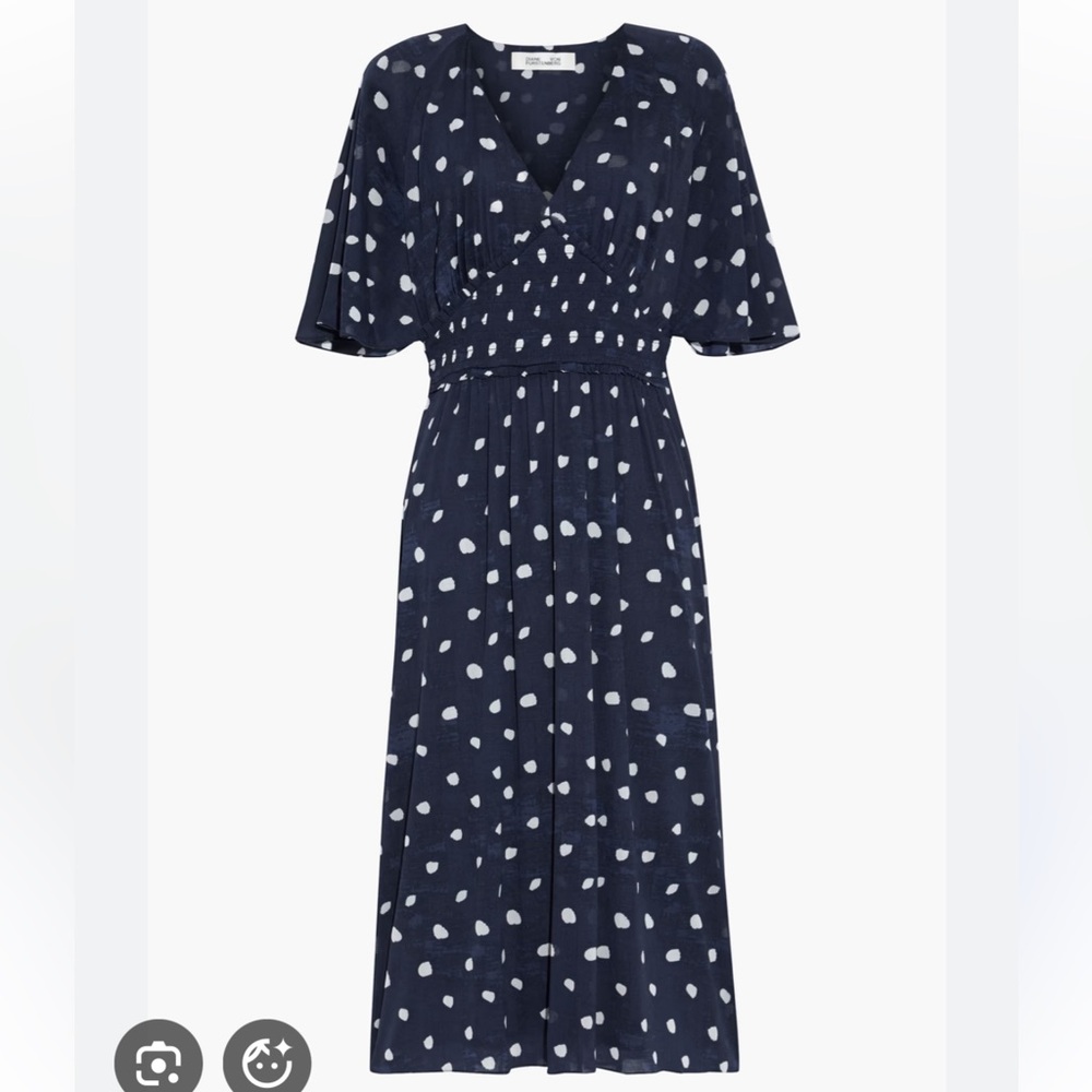 DVF Nala Paint Dots Navy Polka Dot Women's Dress XS